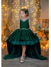 Beaded Green Satin Tulle High Low Princess Flower Girl Dress